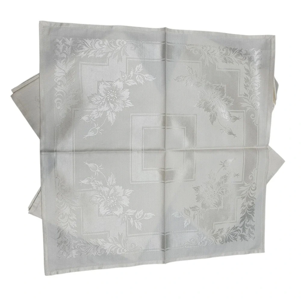 Set of 5 Damask Napkins Cotton Rayon Floral‎ White Neutral Dinner Party Japan